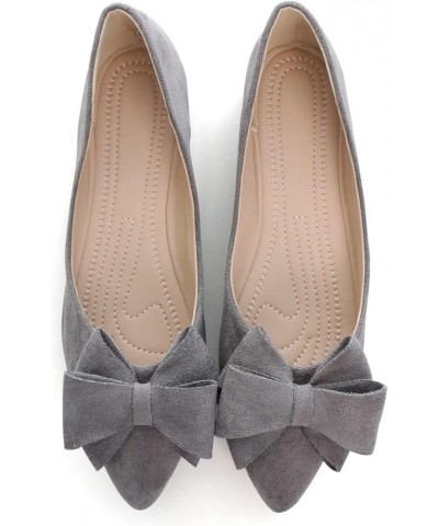 Women's Lace Bowtie Ballets Flats Plaid Pointy Toe Slip on Non-Slip Dress Ballerina Flat Shoes C Grey $11.99 Flats