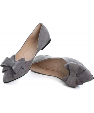 Women's Lace Bowtie Ballets Flats Plaid Pointy Toe Slip on Non-Slip Dress Ballerina Flat Shoes C Grey $11.99 Flats