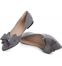 Women's Lace Bowtie Ballets Flats Plaid Pointy Toe Slip on Non-Slip Dress Ballerina Flat Shoes C Grey $11.99 Flats