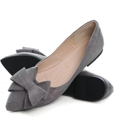 Women's Lace Bowtie Ballets Flats Plaid Pointy Toe Slip on Non-Slip Dress Ballerina Flat Shoes C Grey $11.99 Flats