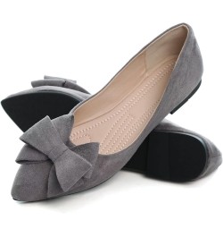 Women's Lace Bowtie Ballets Flats Plaid Pointy Toe Slip on Non-Slip Dress Ballerina Flat Shoes C Grey $11.99 Flats