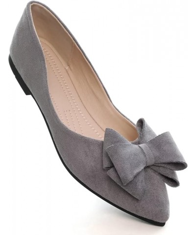 Women's Lace Bowtie Ballets Flats Plaid Pointy Toe Slip on Non-Slip Dress Ballerina Flat Shoes C Grey $11.99 Flats