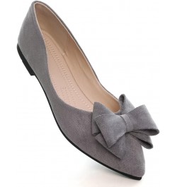 Women's Lace Bowtie Ballets Flats Plaid Pointy Toe Slip on Non-Slip Dress Ballerina Flat Shoes C Grey $11.99 Flats