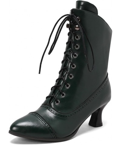 Ankle Boot For Women Short Booties Zipper Lace Up Flared Heel Pointed Toe Casual Cute Elegant Shoes Green $28.55 Boots