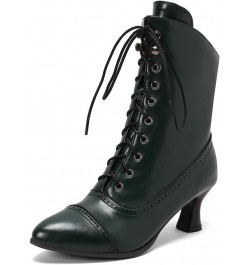 Ankle Boot For Women Short Booties Zipper Lace Up Flared Heel Pointed Toe Casual Cute Elegant Shoes Green $28.55 Boots