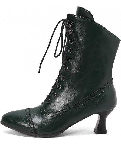 Ankle Boot For Women Short Booties Zipper Lace Up Flared Heel Pointed Toe Casual Cute Elegant Shoes Green $28.55 Boots