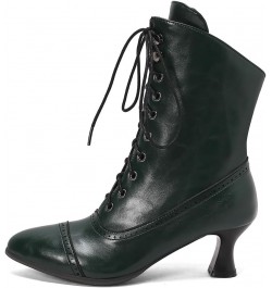 Ankle Boot For Women Short Booties Zipper Lace Up Flared Heel Pointed Toe Casual Cute Elegant Shoes Green $28.55 Boots