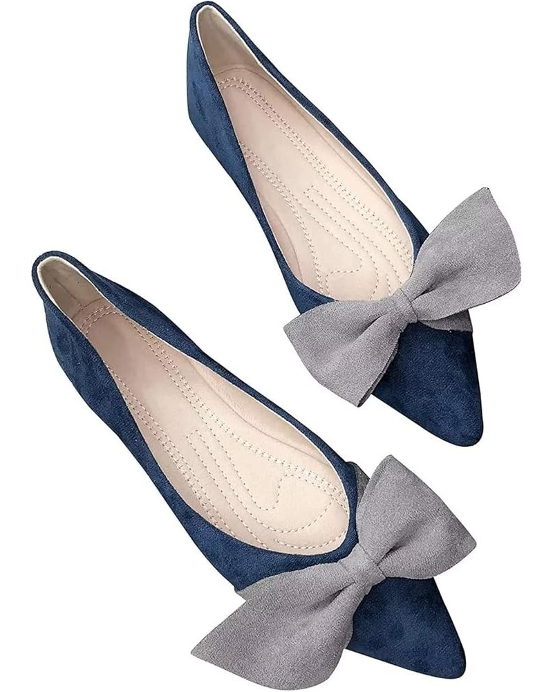 Women's Colorful Contrast Color Bow Ballerina Flat Shoes Pointy Toe Beautiful Dress Ballets Flats for Wedding C Blue $10.59 F...