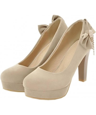 Pumps with Suede Materail and Cute Bowtie Large Slip-on Shoes Beige $24.43 Pumps