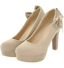 Pumps with Suede Materail and Cute Bowtie Large Slip-on Shoes Beige $24.43 Pumps