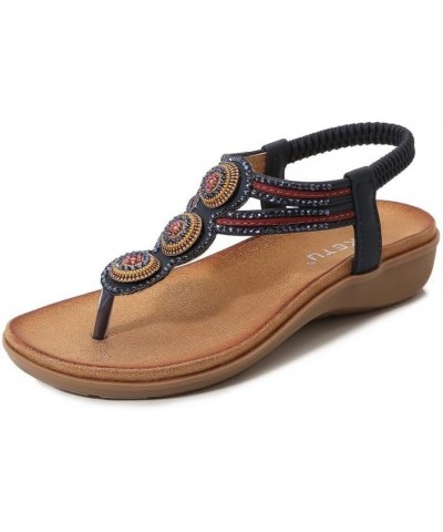 Platform sandals women wear summer Bohemian national style fake tourist soft-soled beach shoes Royal Blue $16.92 Sandals