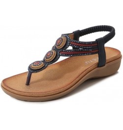 Platform sandals women wear summer Bohemian national style fake tourist soft-soled beach shoes Royal Blue $16.92 Sandals