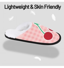 Mens Womens Slippers Pink Check Cherry Print Fuzzy Slipper Plush Lining Comfort Socks Shoes Indoor House Slippers Washable $1...