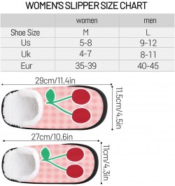 Mens Womens Slippers Pink Check Cherry Print Fuzzy Slipper Plush Lining Comfort Socks Shoes Indoor House Slippers Washable $1...