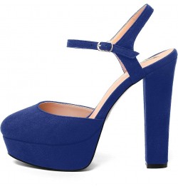 Womens Party Sexy Ankle Strap Solid Suede Buckle Round Toe Block High Heel Pumps Shoes 5 Inch Royal Blue $42.13 Pumps