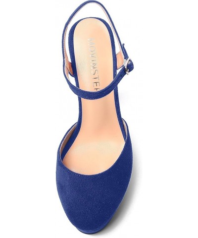 Womens Party Sexy Ankle Strap Solid Suede Buckle Round Toe Block High Heel Pumps Shoes 5 Inch Royal Blue $42.13 Pumps