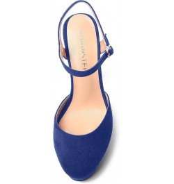 Womens Party Sexy Ankle Strap Solid Suede Buckle Round Toe Block High Heel Pumps Shoes 5 Inch Royal Blue $42.13 Pumps