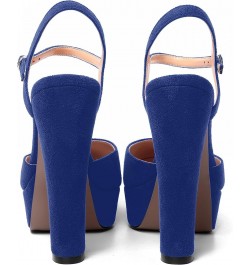 Womens Party Sexy Ankle Strap Solid Suede Buckle Round Toe Block High Heel Pumps Shoes 5 Inch Royal Blue $42.13 Pumps