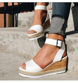 Rhinestone Sandals Women Fashion Toe Wedges Shoes Womens Ladies Roman Open Retro Platform Sandals Women's Sandals (White, 5.5...