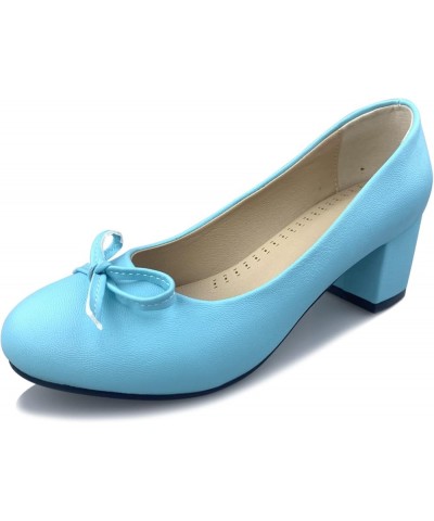 Women Closed Toe Block Heels Pumps with Bows Blue 2 $28.98 Pumps