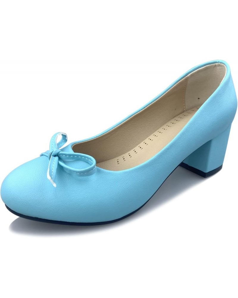 Women Closed Toe Block Heels Pumps with Bows Blue 2 $28.98 Pumps