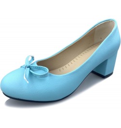 Women Closed Toe Block Heels Pumps with Bows Blue 2 $28.98 Pumps