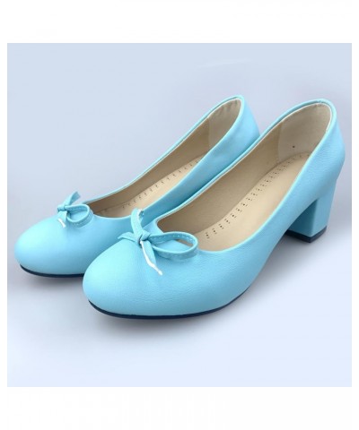 Women Closed Toe Block Heels Pumps with Bows Blue 2 $28.98 Pumps