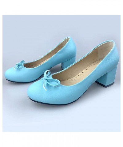 Women Closed Toe Block Heels Pumps with Bows Blue 2 $28.98 Pumps