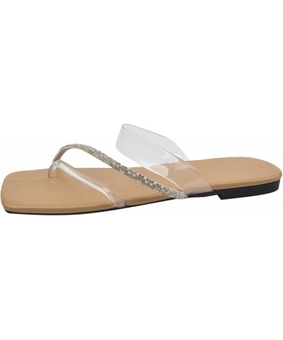 Ladies Summer Fashion Flat Heel Simple Open Toe With Drill Non Slip Comfortable Outdoor Womens Soft Sandals White $15.95 Sandals