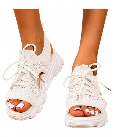 Women Platform Wedges Sandals Open Toe Athletic Shoes Womens Breathable Anti Slip Shoes Summer Women's Wedge Sandals White $2...