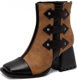 Women's Chunky Heel Ankle Boots with Back Zip for Autumn and Winter Brown1 $34.21 Boots