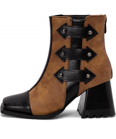 Women's Chunky Heel Ankle Boots with Back Zip for Autumn and Winter Brown1 $34.21 Boots