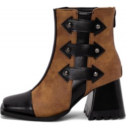 Women's Chunky Heel Ankle Boots with Back Zip for Autumn and Winter Brown1 $34.21 Boots