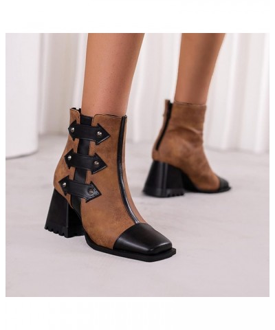 Women's Chunky Heel Ankle Boots with Back Zip for Autumn and Winter Brown1 $34.21 Boots