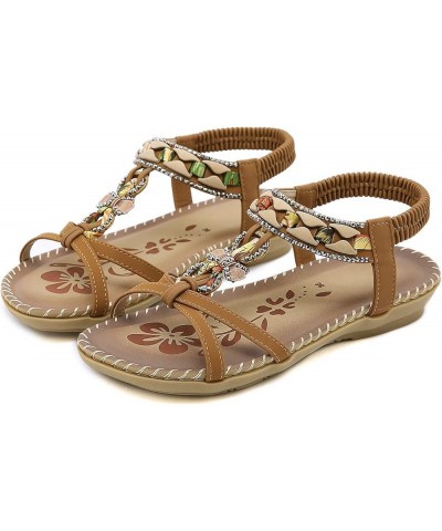 Coral Sandals for Women Summer Fashion Women Casual Open Toe Flat Rhinestone Comfortable Soft Bottom Breathable Brown 8 $12.6...