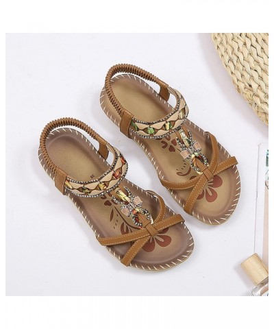 Coral Sandals for Women Summer Fashion Women Casual Open Toe Flat Rhinestone Comfortable Soft Bottom Breathable Brown 8 $12.6...