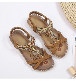 Coral Sandals for Women Summer Fashion Women Casual Open Toe Flat Rhinestone Comfortable Soft Bottom Breathable Brown 8 $12.6...