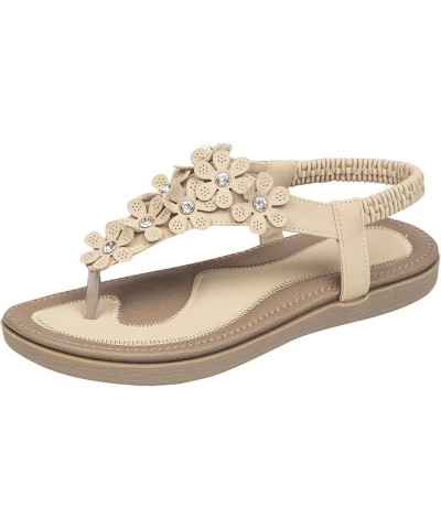 Wide Width Sandals for Women, Bohemia Summer Women Ladies Bling Flower Crystal Flat Sandals Beach Casual Shoes Z 13-beige $16...