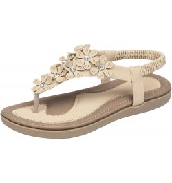 Wide Width Sandals for Women, Bohemia Summer Women Ladies Bling Flower Crystal Flat Sandals Beach Casual Shoes Z 13-beige $16...