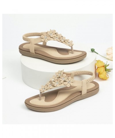 Wide Width Sandals for Women, Bohemia Summer Women Ladies Bling Flower Crystal Flat Sandals Beach Casual Shoes Z 13-beige $16...