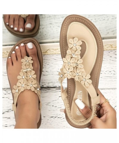 Wide Width Sandals for Women, Bohemia Summer Women Ladies Bling Flower Crystal Flat Sandals Beach Casual Shoes Z 13-beige $16...