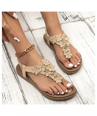 Wide Width Sandals for Women, Bohemia Summer Women Ladies Bling Flower Crystal Flat Sandals Beach Casual Shoes Z 13-beige $16...