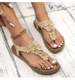 Wide Width Sandals for Women, Bohemia Summer Women Ladies Bling Flower Crystal Flat Sandals Beach Casual Shoes Z 13-beige $16...