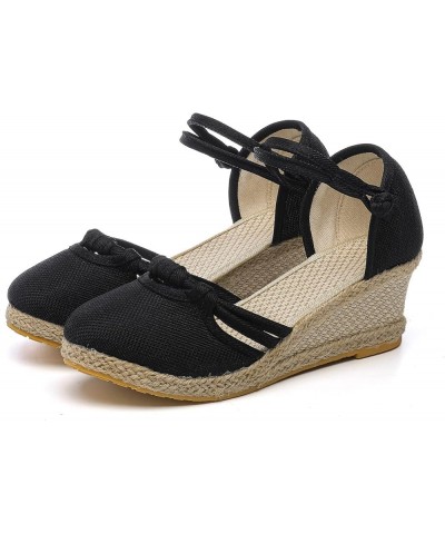 Women's Orthopedic Closed Toe Platform Wedge Heel Espadrille Sandals Button Ankle Strap Casual Shoes Solid Color Dressy Comfo...