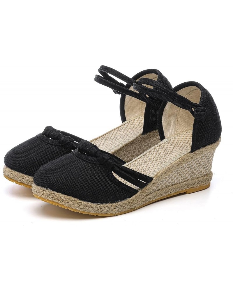 Women's Orthopedic Closed Toe Platform Wedge Heel Espadrille Sandals Button Ankle Strap Casual Shoes Solid Color Dressy Comfo...