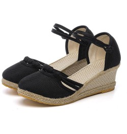 Women's Orthopedic Closed Toe Platform Wedge Heel Espadrille Sandals Button Ankle Strap Casual Shoes Solid Color Dressy Comfo...