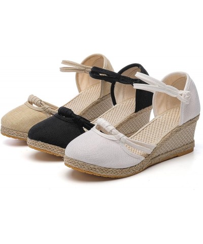 Women's Orthopedic Closed Toe Platform Wedge Heel Espadrille Sandals Button Ankle Strap Casual Shoes Solid Color Dressy Comfo...