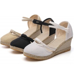 Women's Orthopedic Closed Toe Platform Wedge Heel Espadrille Sandals Button Ankle Strap Casual Shoes Solid Color Dressy Comfo...