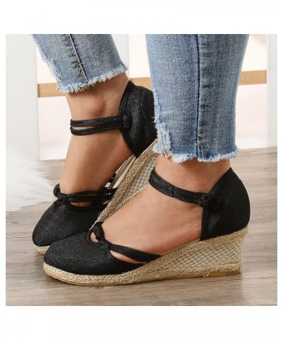 Women's Orthopedic Closed Toe Platform Wedge Heel Espadrille Sandals Button Ankle Strap Casual Shoes Solid Color Dressy Comfo...