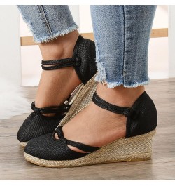 Women's Orthopedic Closed Toe Platform Wedge Heel Espadrille Sandals Button Ankle Strap Casual Shoes Solid Color Dressy Comfo...